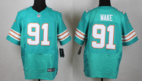 Men's Miami Dolphins #91 Cameron Wake Aqua Green Alternate 1966-2015 Throwback Uniform Nike Elite Jersey