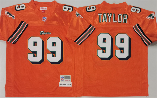 Men's Miami Dolphins #99 Jason Taylor Orange Throwback Stitched Football Jersey