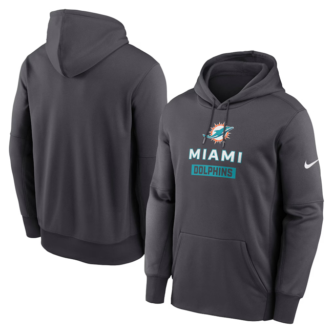 Men's Miami Dolphins Anthracite Toss Sweep Performance Pullover Hoodie
