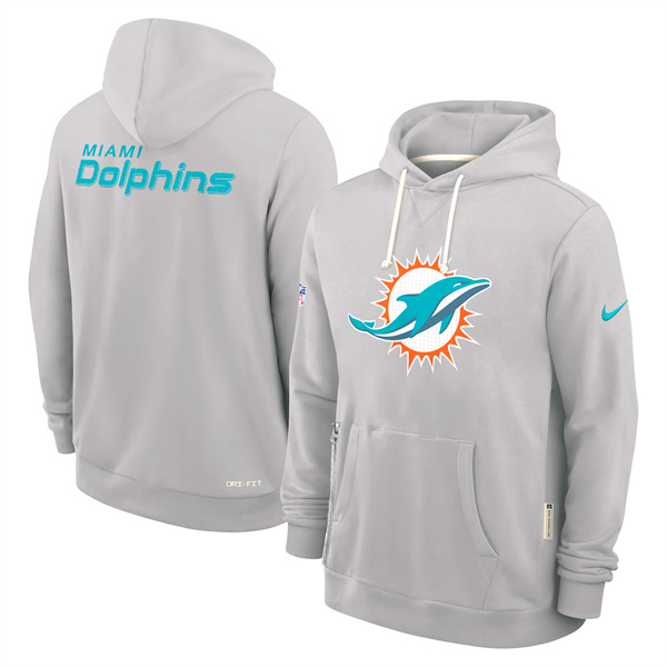 Men's Miami Dolphins Charcoal Sideline Standard Issue Initial Home Dri-FIT Pullover Hoodie
