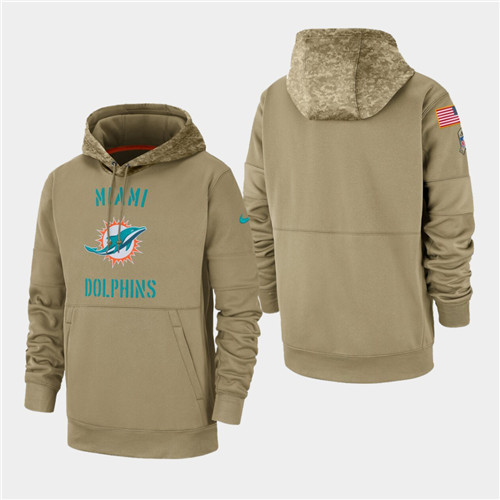 Men's Miami Dolphins Tan 2019 Salute to Service Sideline Therma Pullover Hoodie
