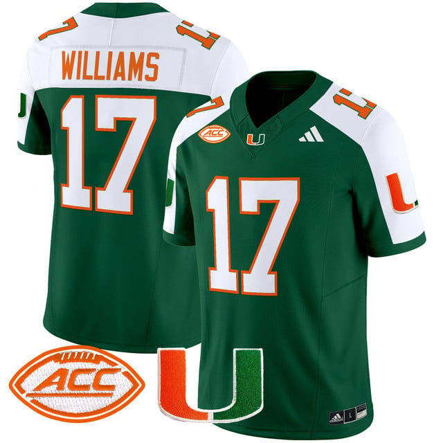 Men's Miami Hurricanes 2025 Vapor Limited Jersey green white #17 Emory Williams