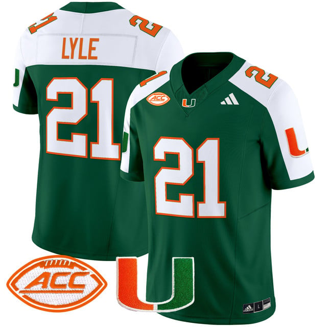 Men's Miami Hurricanes 2025 Vapor Limited Jersey green white #21 Jordan Lyle