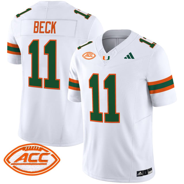 Men's Miami Hurricanes 2025 Vapor Limited Jersey white #11 Carson Beck