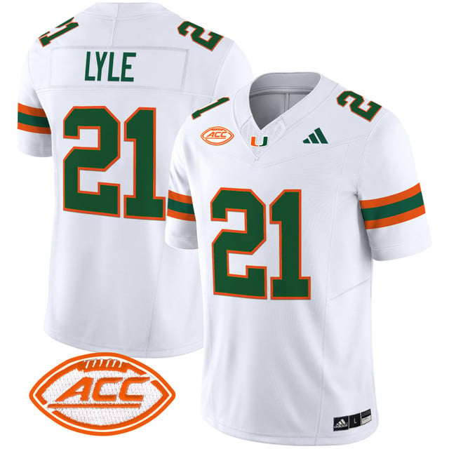 Men's Miami Hurricanes 2025 Vapor Limited Jersey white #21 Jordan Lyle