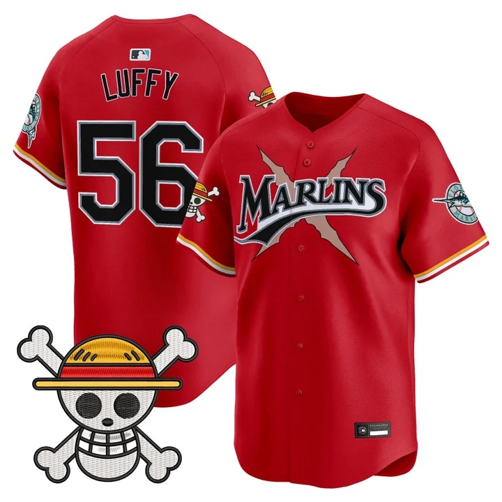 Men's Miami Marlins x One Piece Vapor Premier Limited Jersey #56 LUFFY
