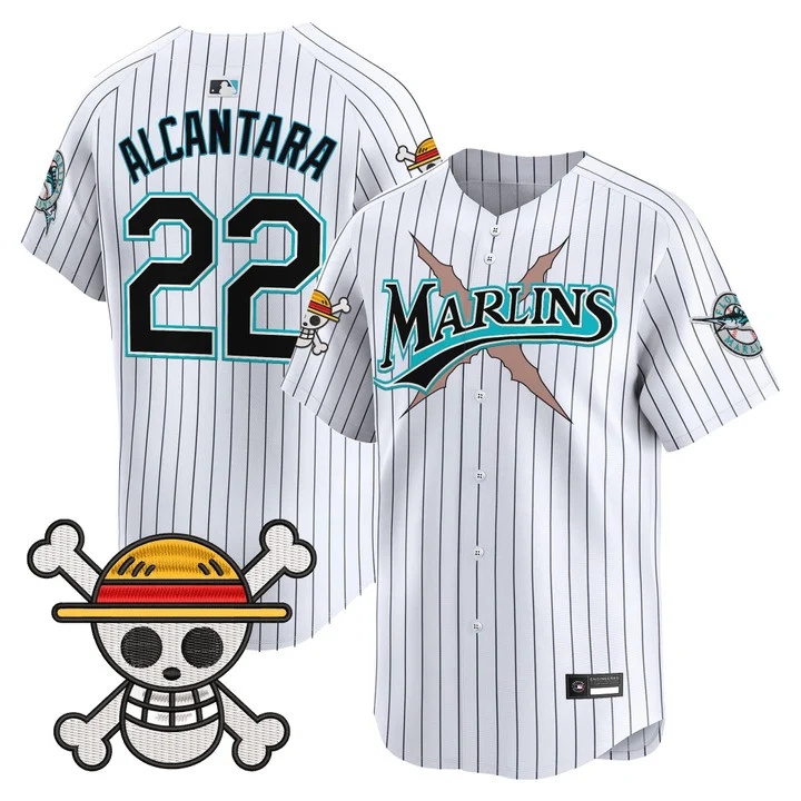 Men's Miami Marlins x One Piece Vapor Premier Limited Jersey PINSTRIPE #22 SANDY ALCANTARA