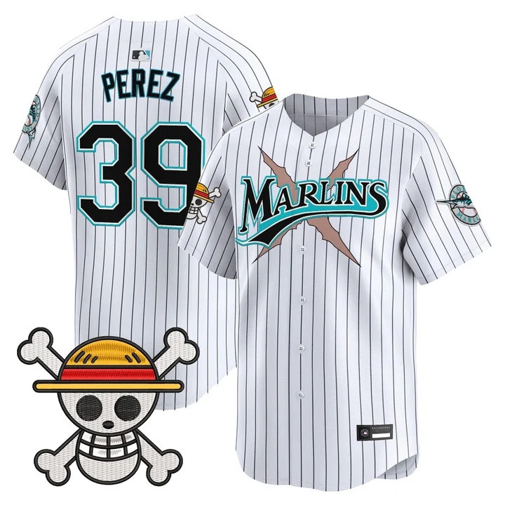 Men's Miami Marlins x One Piece Vapor Premier Limited Jersey PINSTRIPE #39 EURY PEREZ