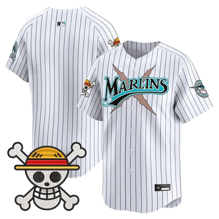 Men's Miami Marlins x One Piece Vapor Premier Limited Jersey PINSTRIPE BLANK