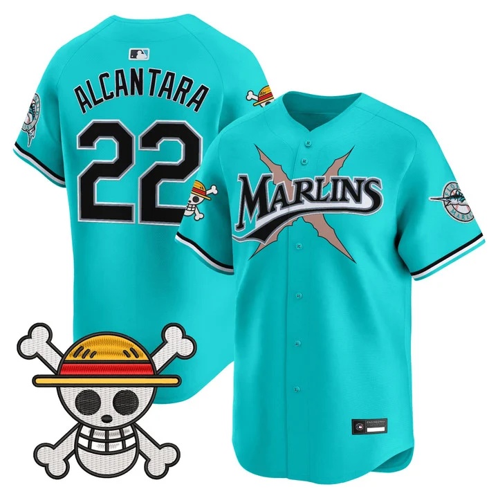 Men's Miami Marlins x One Piece Vapor Premier Limited Jersey TEAL #22 SANDY ALCANTARA