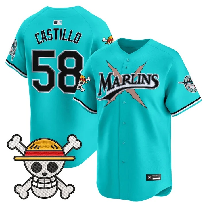 Men's Miami Marlins x One Piece Vapor Premier Limited Jersey TEAL #58 LUIS CASTILLO