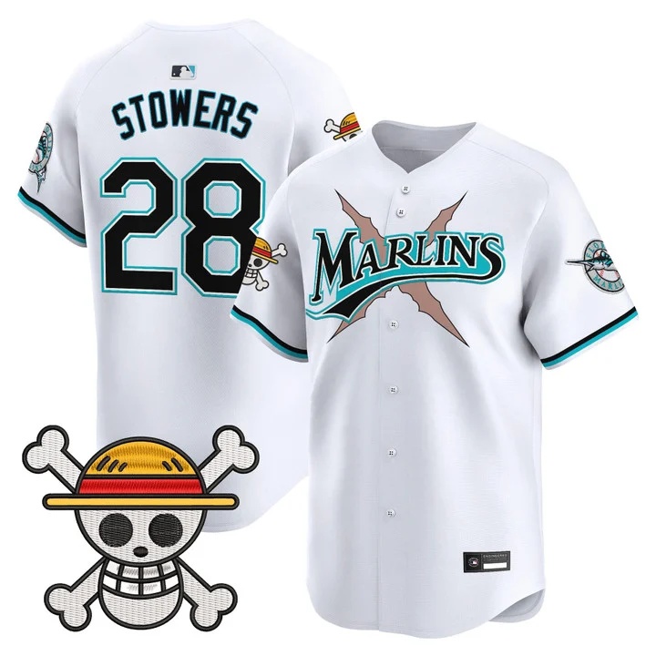 Men's Miami Marlins x One Piece Vapor Premier Limited Jersey WHITE #28 KYLE STOWERS
