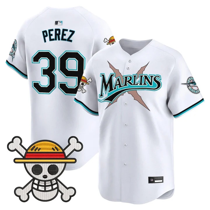 Men's Miami Marlins x One Piece Vapor Premier Limited Jersey WHITE #39 EURY PEREZ