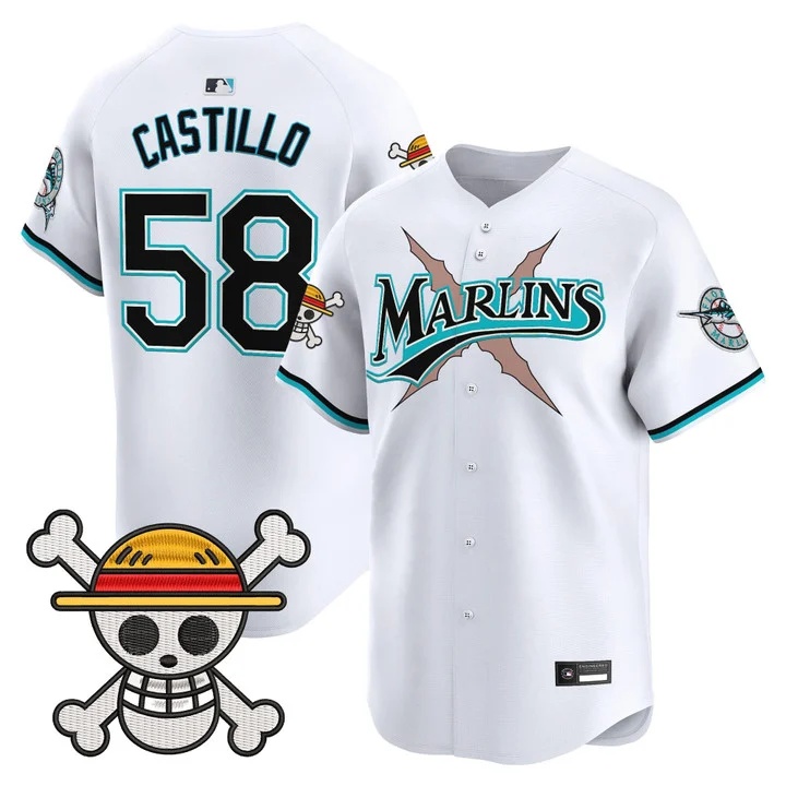 Men's Miami Marlins x One Piece Vapor Premier Limited Jersey WHITE #58 LUIS CASTILLO