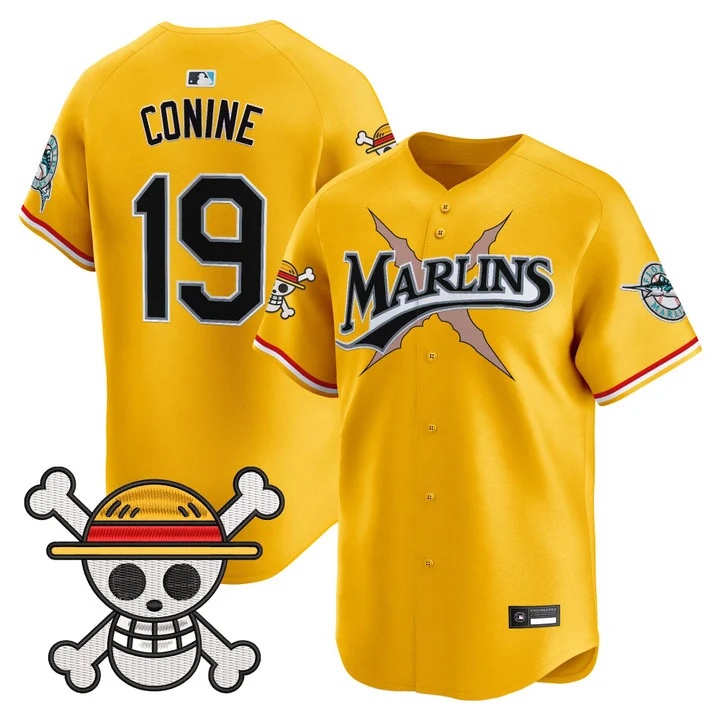 Men's Miami Marlins x One Piece Vapor Premier Limited Jersey YELLOW #19 JEFF CONINE