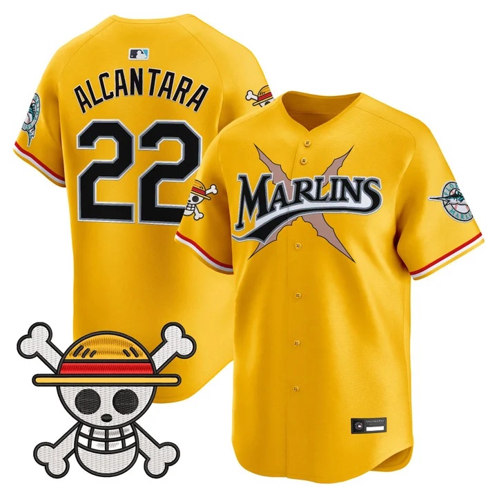 Men's Miami Marlins x One Piece Vapor Premier Limited Jersey YELLOW #22 SANDY ALCANTARA