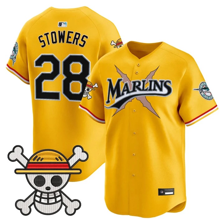 Men's Miami Marlins x One Piece Vapor Premier Limited Jersey YELLOW #28 KYLE STOWERS