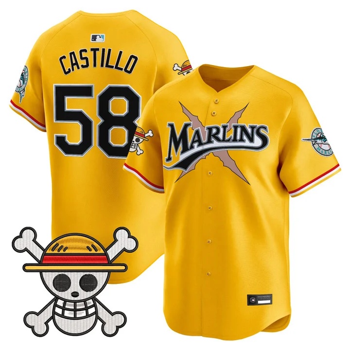 Men's Miami Marlins x One Piece Vapor Premier Limited Jersey YELLOW #58 LUIS CASTILLO