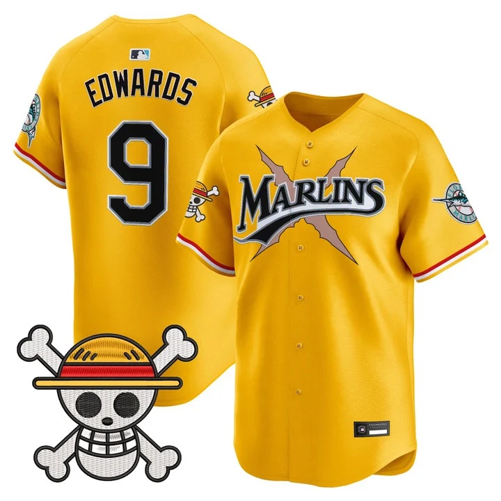 Men's Miami Marlins x One Piece Vapor Premier Limited Jersey YELLOW #9 XAVIER EDWARDS
