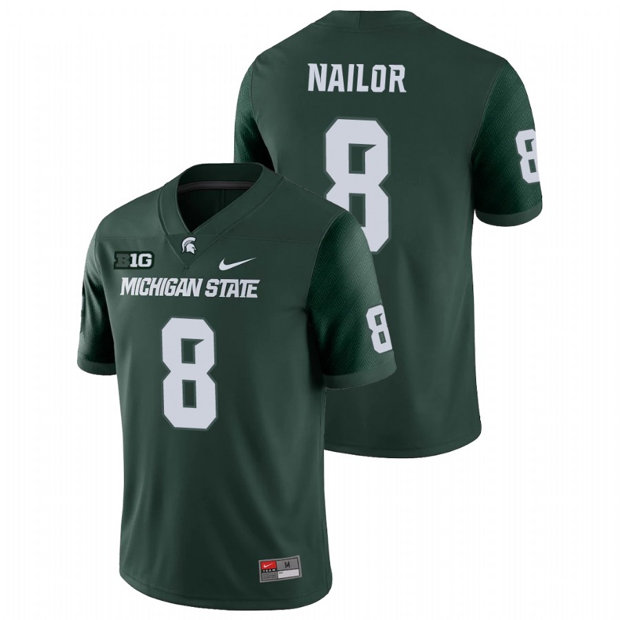 Men's Michigan State Spartans #8 Jalen Nailor Nike Green College Game Football Jersey 