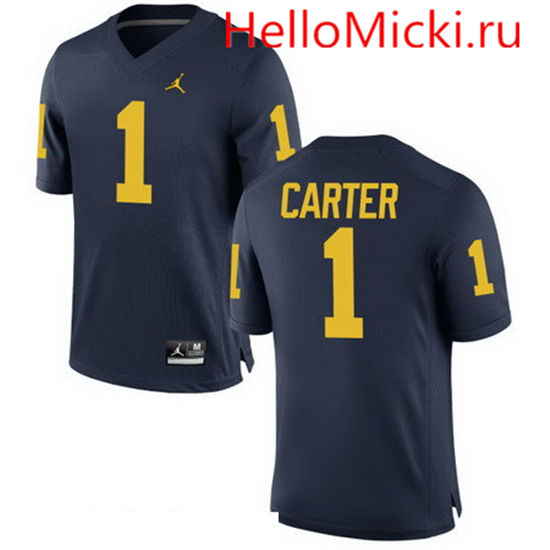 Men's Michigan Wolverines #1 Anthony Carter Retired Navy Blue Stitched College Football Brand Jordan NCAA Jers