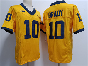 Men's Michigan Wolverines #10 Tom Brady 2023 F.U.S.E. Yellow Stitched Jersey