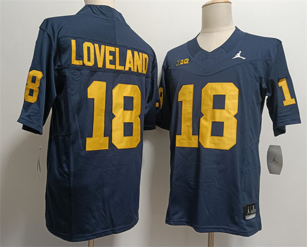 Men's Michigan Wolverines #18 Colston Loveland Diamond Badge Navy F.U.S.E.2023 College Football Playoff Game Jersey 