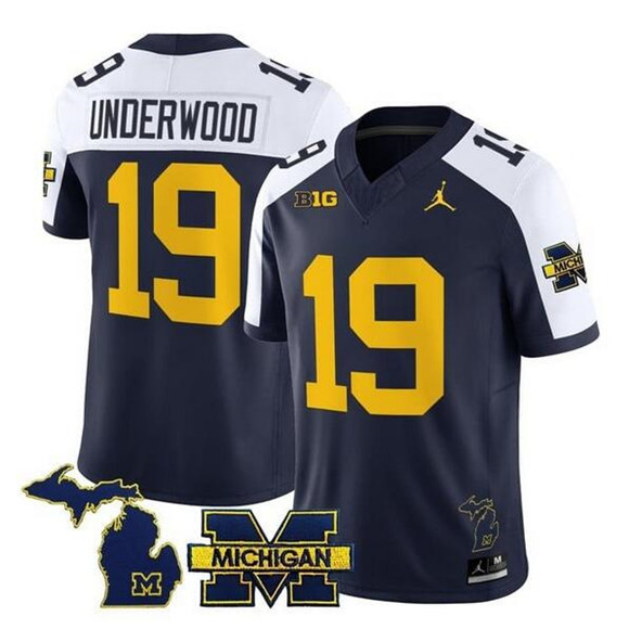 Men's Michigan Wolverines #19 Bryce Underwood Navy Alternate F.U.S.E. 2025 Vapor Limited Stitched Football Jersey