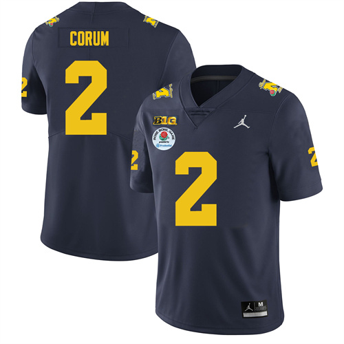 Men's Michigan Wolverines #2 Blake Corum F.U.S.E. 2024 ROSE BOWL UNIFORM Navy Football Game Jersey