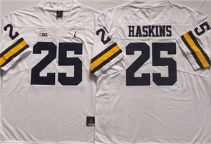 Men's Michigan Wolverines #25 HASKINS White Stitched Jersey