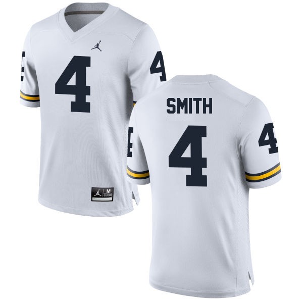 Men's Michigan Wolverines #4 De'Veon Smith White Football Jersey