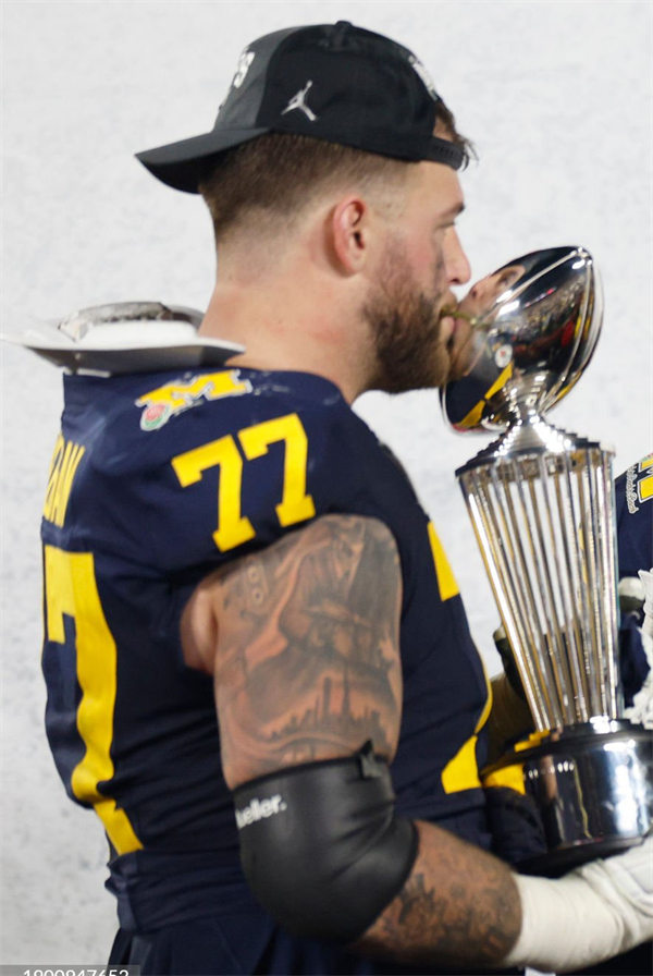 Men's Michigan Wolverines #77 Trevor Keegan F.U.S.E. 2024 ROSE BOWL UNIFORM Football Game Jersey Navy