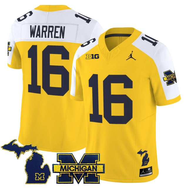 Men's Michigan Wolverines 2025 Vapor Limited Jersey V2 alternate #16 Davis Warren