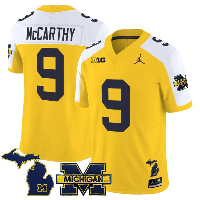 Men's Michigan Wolverines 2025 Vapor Limited Jersey V2 alternate #9 J.J. McCarthy