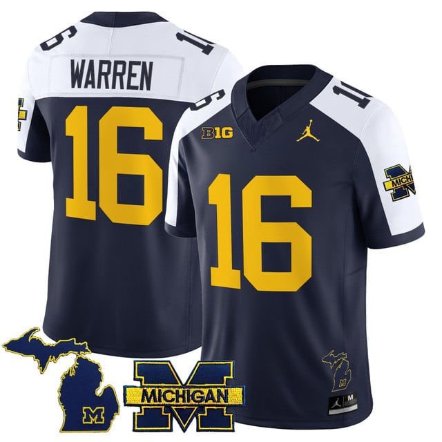 Men's Michigan Wolverines 2025 Vapor Limited Jersey V2 navy #16 Davis Warren