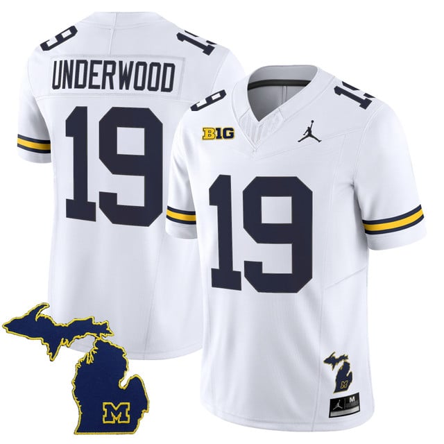 Men's Michigan Wolverines 2025 Vapor Limited Jersey V2 white #19 Bryce Underwood