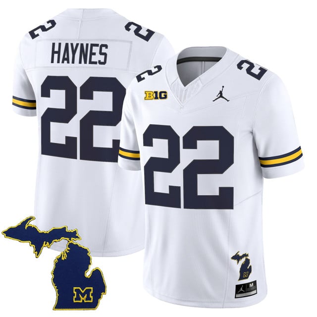 Men's Michigan Wolverines 2025 Vapor Limited Jersey V2 white #22 Justice Haynes
