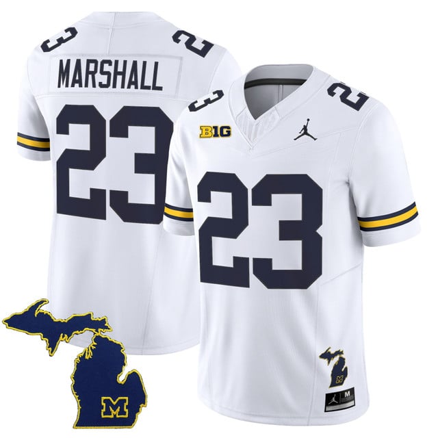 Men's Michigan Wolverines 2025 Vapor Limited Jersey V2 white #23 Jordan Marshall