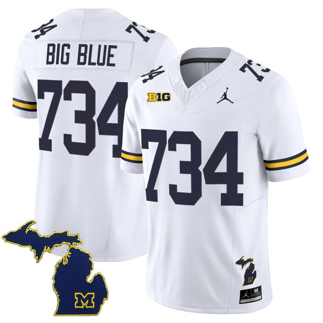 Men's Michigan Wolverines 2025 Vapor Limited Jersey V2 white #734 Big Blue