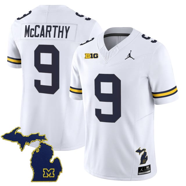 Men's Michigan Wolverines 2025 Vapor Limited Jersey V2 white #9 J.J. McCarthy