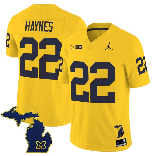 Men's Michigan Wolverines 2025 Vapor Limited Jersey V2 yellow #22 Justice Haynes