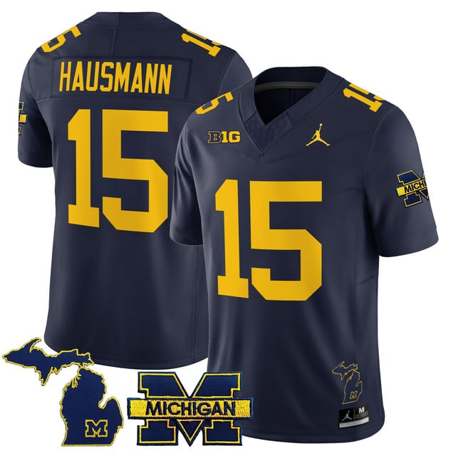 Men's Michigan Wolverines 2025 Vapor Limited Jersey navy #15 Justice Haynes