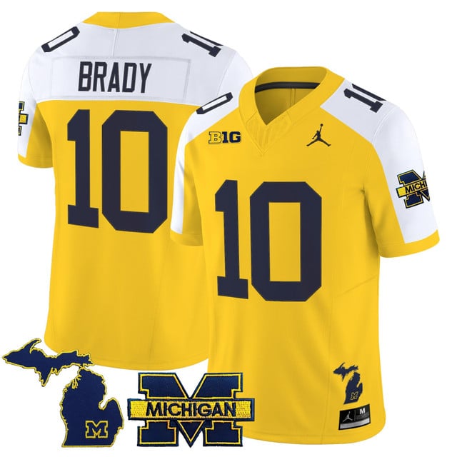 Men's Michigan Wolverines 2025 Vapor Limited Jersey yellow white #10 Tom Brady