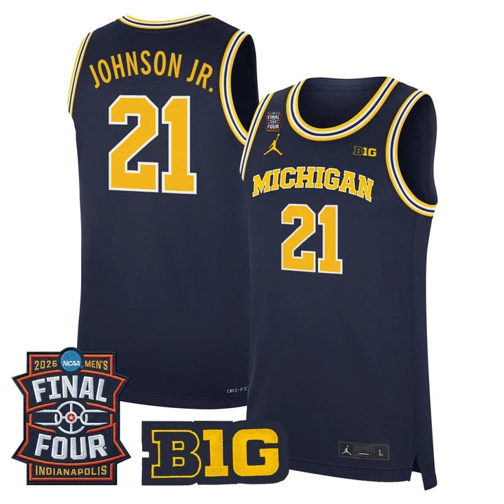 Men's Michigan Wolverines 2026 Final Four Patch Basketball Jersey #21 MOREZ JOHNSON JR.