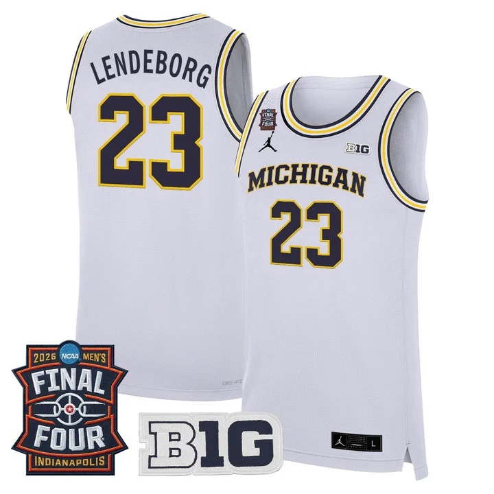 Men's Michigan Wolverines 2026 Final Four Patch Basketball Jersey WHITE #23 YAXEL LENDEBORG