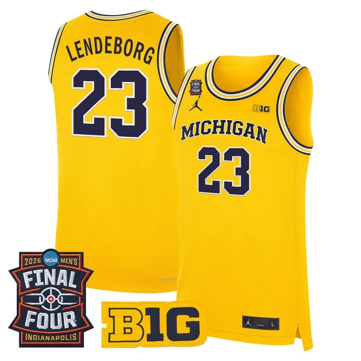 Men's Michigan Wolverines 2026 Final Four Patch Basketball Jersey YELLOW #23 YAXEL LENDEBORG