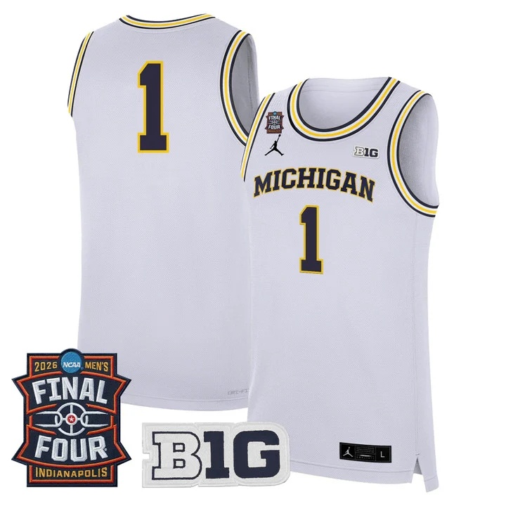 Men's Michigan Wolverines 2026 Final Four Patch Basketball Jersey white #1