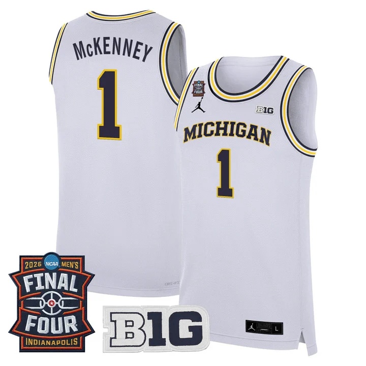 Men's Michigan Wolverines 2026 Final Four Patch Basketball Jersey white #1 TREY MCKENNEY