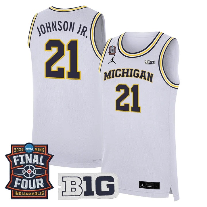 Men's Michigan Wolverines 2026 Final Four Patch Basketball Jersey white #21 MOREZ JOHNSON JR.