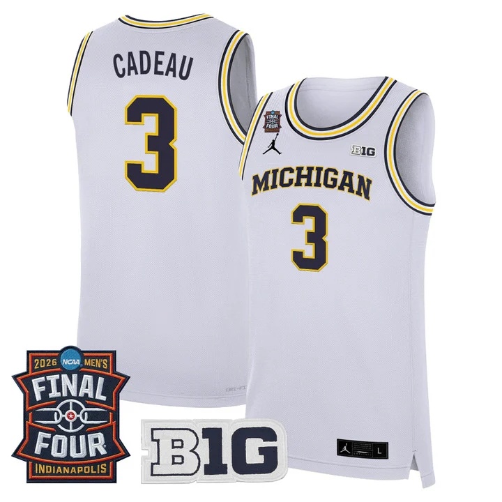 Men's Michigan Wolverines 2026 Final Four Patch Basketball Jersey white #3 ELLIOT CADEAU